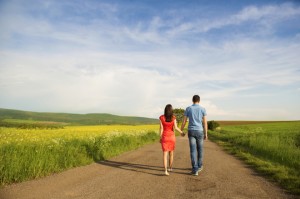 Couple in love on countryside road